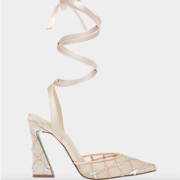 Elegant Angel Betsy Johnson Beige Lace-Up Angel Sheer Heels - Picture 1 of 16